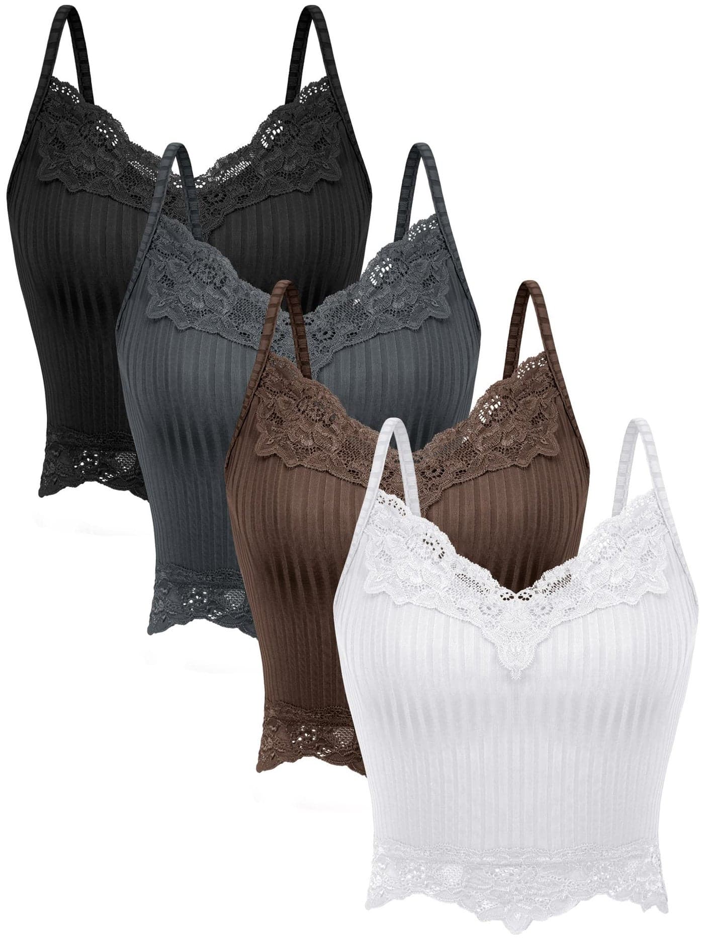 Bencailor 4 Pcs Lace Y2k Tank Tops Fairy Grunge Clothes Crop Tops Lace Patchwork Cami Ribbed Knitted Tank for WomenXLargeBlack White Skin Gray