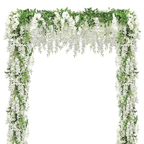 Findosom Wisteria Artificial Flowers Garland 10Pcs Total 72FT White Wisteria Hanging Flowers Flower Garland Decorations for Home Garden Outdoor Ceremony Wedding Arch Decoration