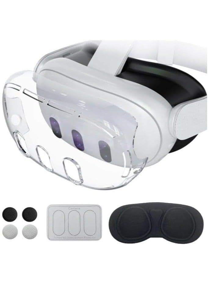 for Meta Quest 3 Accessories, Protective Shell Cover Compatible with Oculus Quest 3, VR Accessories Included Transparent Shell Cover, Lens Tempered Film, Lens Cover, Joystick Caps