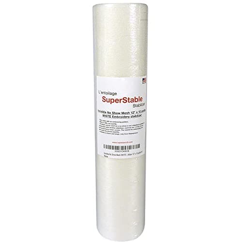 Superpunch Invisible No-Show Mesh Stabilizer, 1.5 oz Cutaway Stabilizer For Embroidery Machines-12 inch x 10 Yard Roll, SuperStable Lightweight Cut Away Machine Embroidery Backing, Made in USA (White)