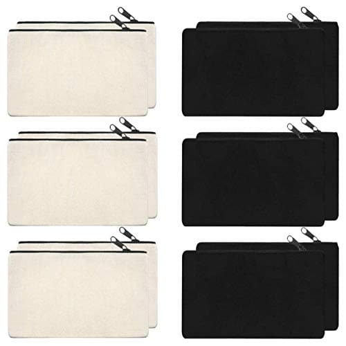 Lify DIY Craft Blank Bag Canvas Makeup Pencil Pouch with Zipper- Multipurpose Pen Pencil Case Cotton Canvas Cosmetic Bag Travel Cosmetic Bag -12 Piece Pack, Assorted