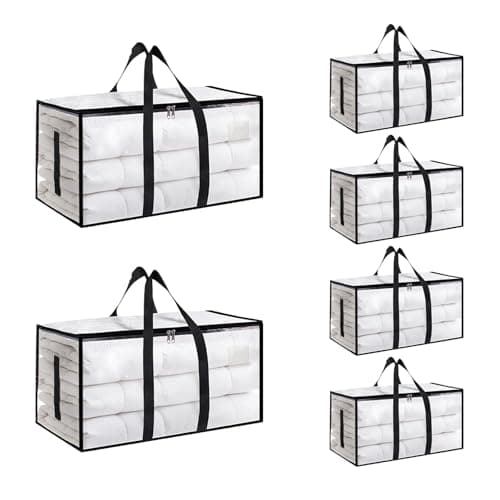 6 PackExtra Large Heavy Duty Moving Bags Waterproof Storage Totes with Handles Zippers Foldable for College Dorm Storage Clear