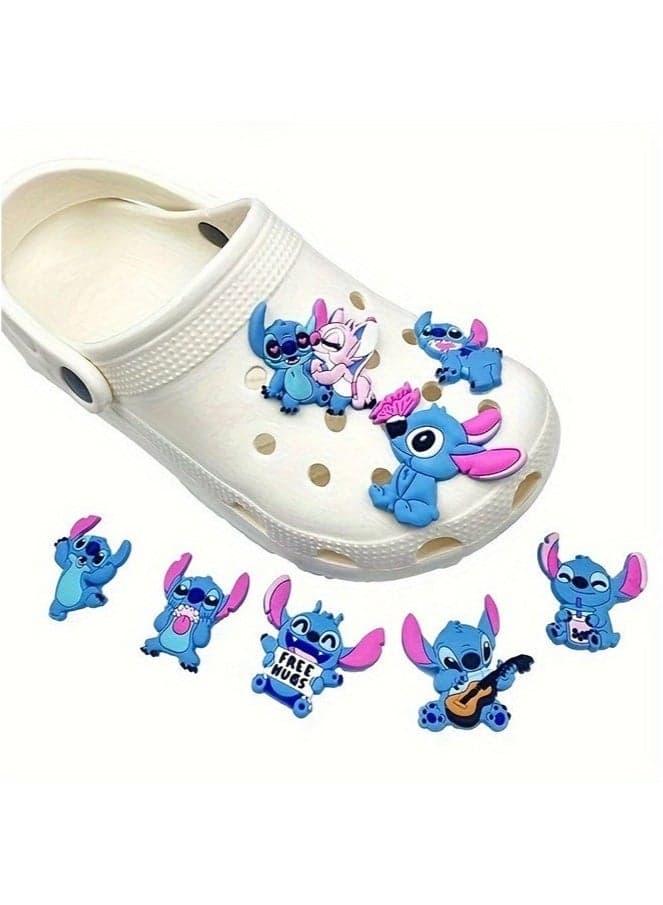 8 PCS Lilo Stitch Anime Character Collection Shoe Buckles,DIY Shoe Badge Set, Removable PVC Shoe Decoration Accessories for Children, Teenagers, Adults