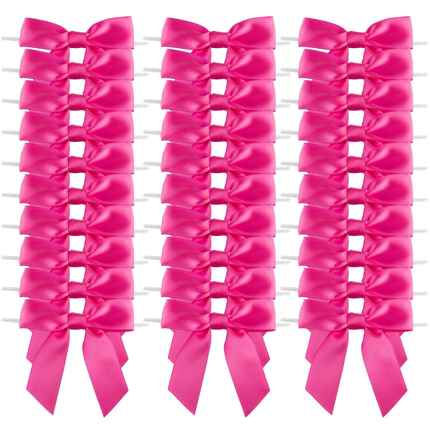 7Rainbows 30pcs Boutique 25 Hot Pink Satin Ribbon Twist Tie Bows for Tying Up Packages Gift Wrapping