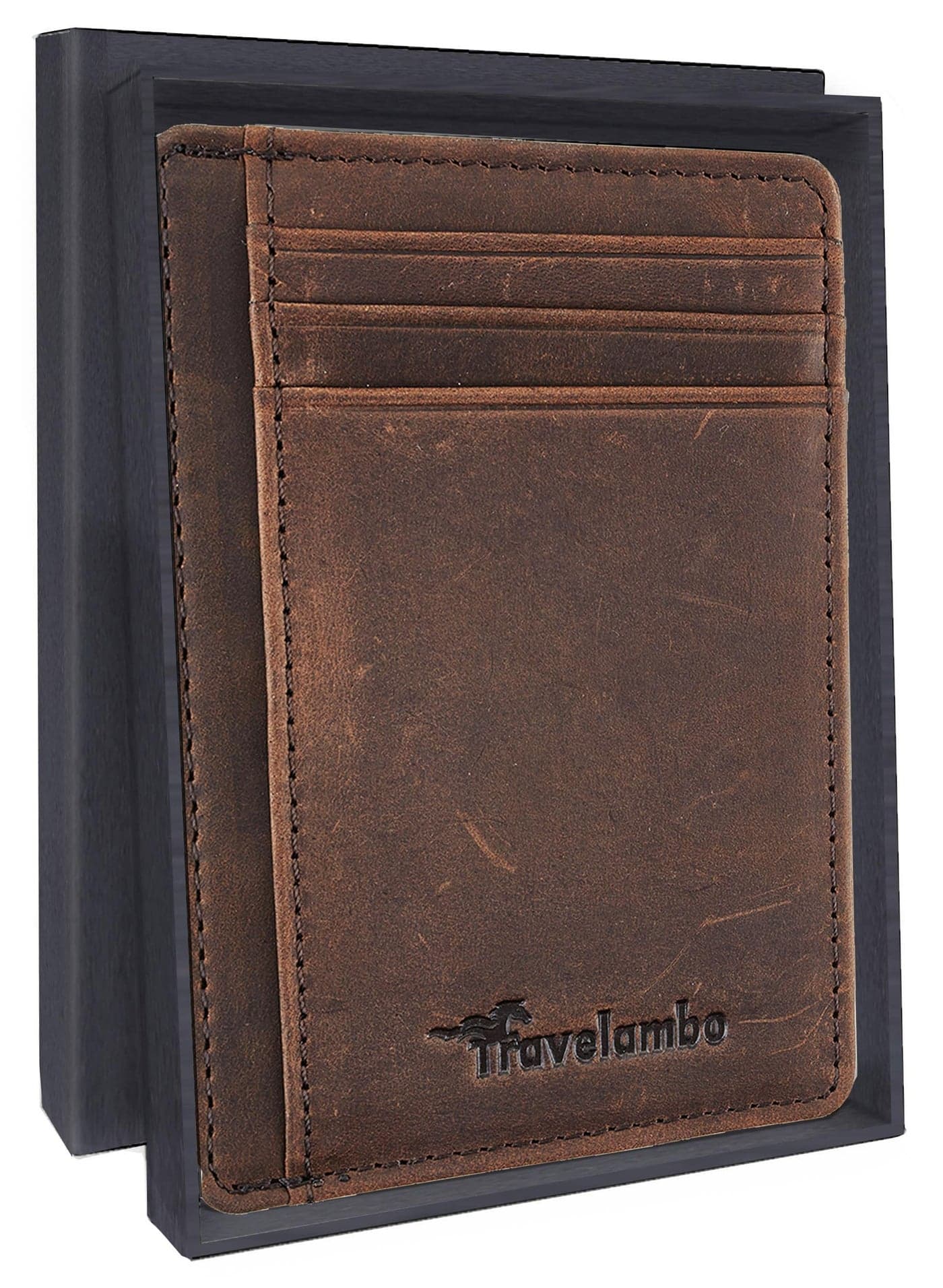 Travelambo Slim Wallet Front Pocket Minimalist Leather RFID Blocking Medium Size