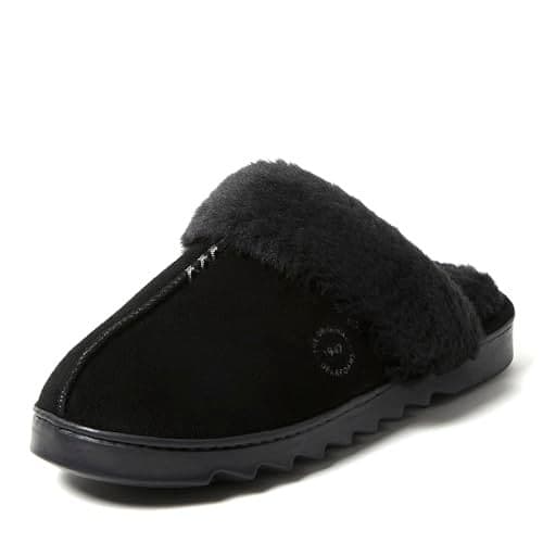 Dearfoams Women's Helena Genuine Suede Scuff with Prayer Seam, Black, 10