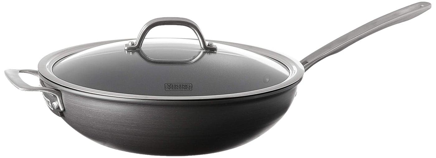 Viking Non Stick Chef Pan 12 Inch Hard Anodized Nonstick Saute and Frying Pan with Glass Lid Dishwasher and Oven Safe Induction Ready Matte Black