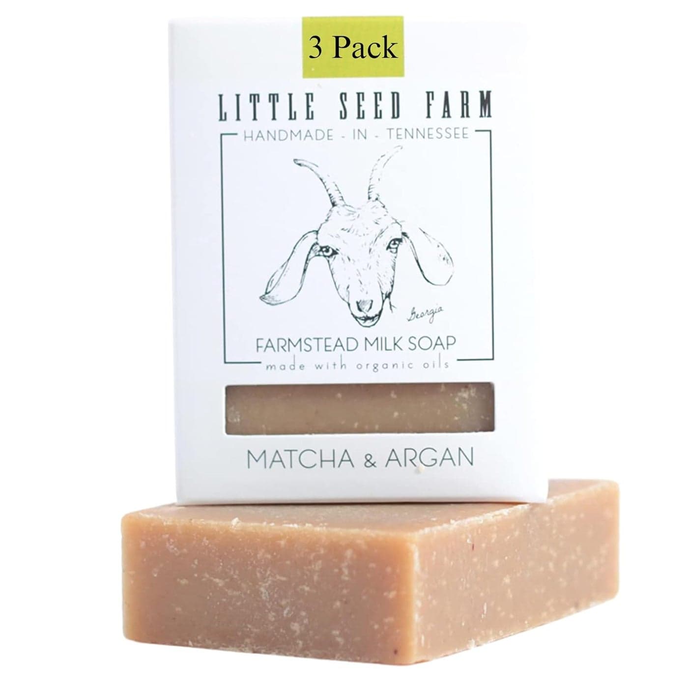 Little Seed Farm Organic Goats Milk Soap 3 Pack of Matcha Argan Facial and Body Bars Natural Handmade Cruelty Free Calming and Hydrating for Dry Mature and Combination Skin Net Wt 475oz