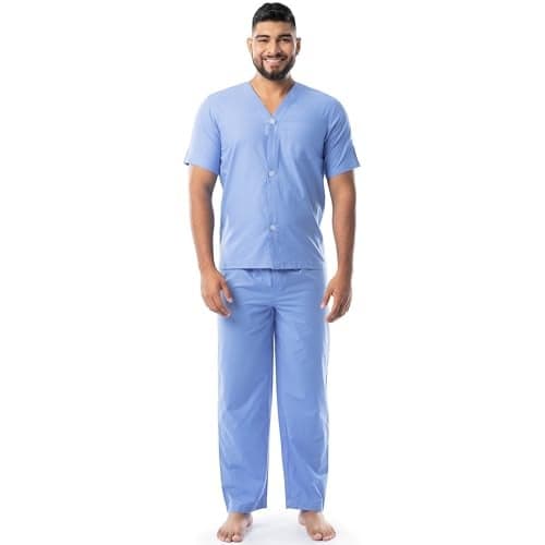 Fruit of the Loom Men's Broadcloth Short Sleeve Top and Long Pants Pajama Set, French Blue, Large