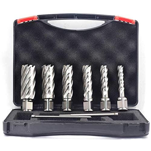 Annular Cutters Set 6pcs JESTUOUS 3/4 Inch Weldon Shank 2 Cutting Depth 7/16 to 1-1/16 Cutting Diameter HSS Slugger Bits for Magnetic Drill Press with 2 Pilot Pins