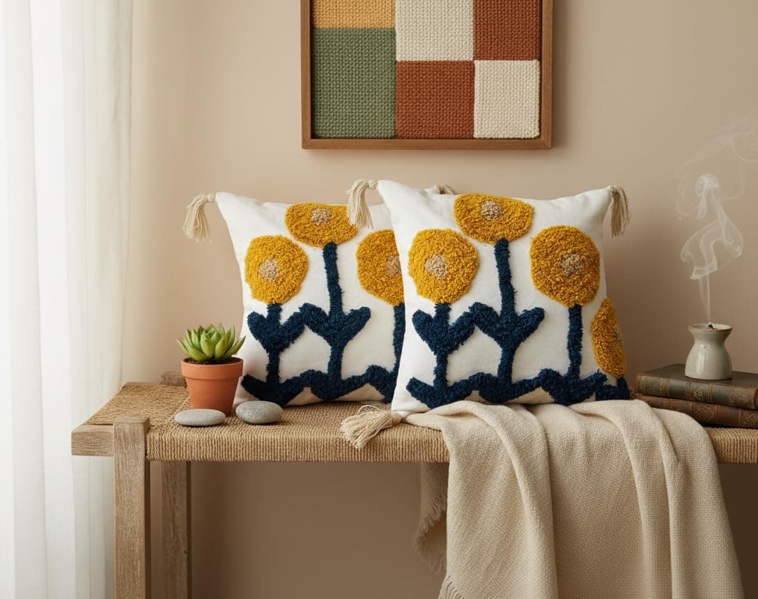 Furnistitchs Premium Decorative Throw Cushion Pillow Cover Boho Home Decor - Living Room Bedroom Couch Sofa Cushion Covers 16 inch x 16 inch (2, Cream Polka)