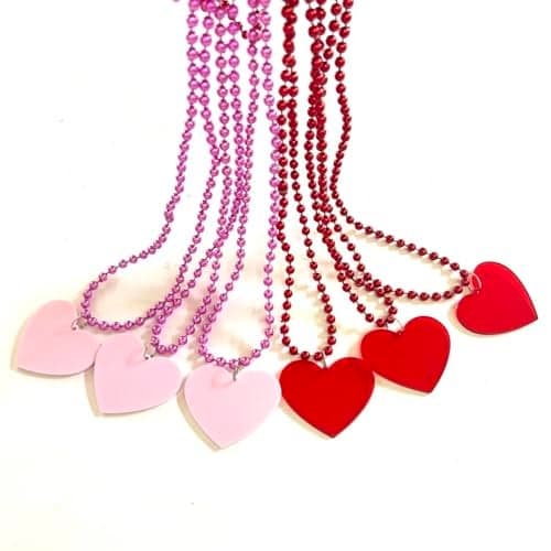 YSPPF 24 Pcs Valentines Day HeartShaped Pendant Beads Necklaces Pink Red Heart Shaped Valentines Day Party Bead Necklaces Decoration
