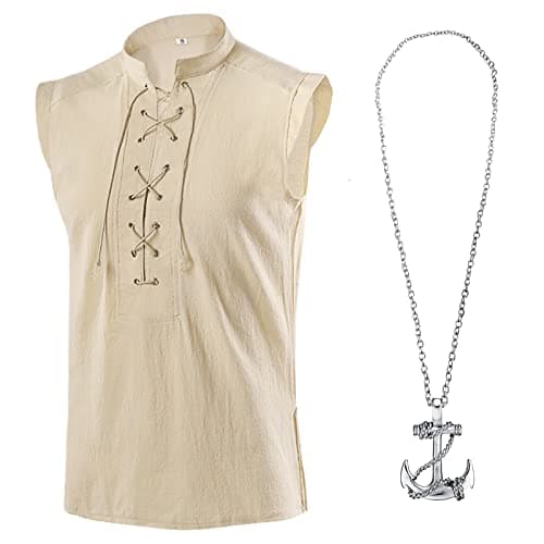 ATTBEA Mens Pirate Renaissance Costume Pirate Shirt Sleeveless Medieval Viking Gothic Celtic Pirate Vest for Men Halloween Costume