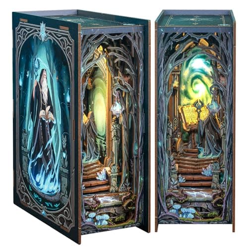Cutefun Book Nook Kit, DIY Miniature House Booknook Kit for Adults and Teens, DIY Dollhouse Bookshelf Insert with LED Light, Gifts for Family and Friends (The Gate of Wonderland)