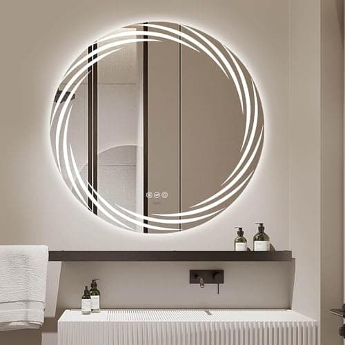 Quality Glass Bathroom LED Mirror with Touch Sensor, 3 Light Effects, Glass, Round LED-17 (18 x 18 Inch)