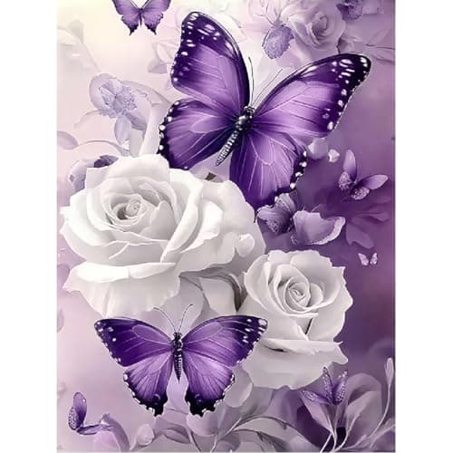 TCDZMYGS Butterfly Diamond Art Kits for Adults Flowers Diamond Painting Kits for Adults5D Round Full Drill Gem Art for Adults DIY Paint by Diamonds Dots 12x16 inch