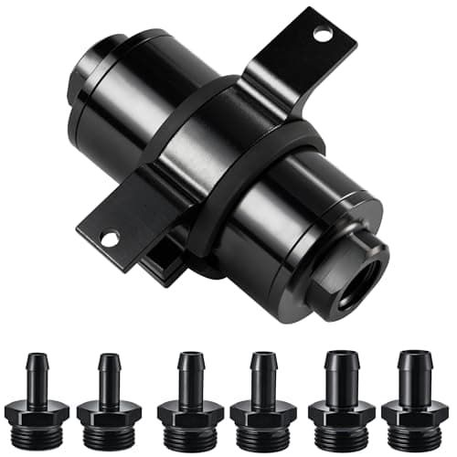 EVIL ENERGY Inline Fuel Filter 10 Micron with Barb 1/2", 3/8", 5/16" Fitting Adapter, Bracket Clamp 50MM Universal Aluminum Black for Gasoline, Diesel, Rubber Fuel Line