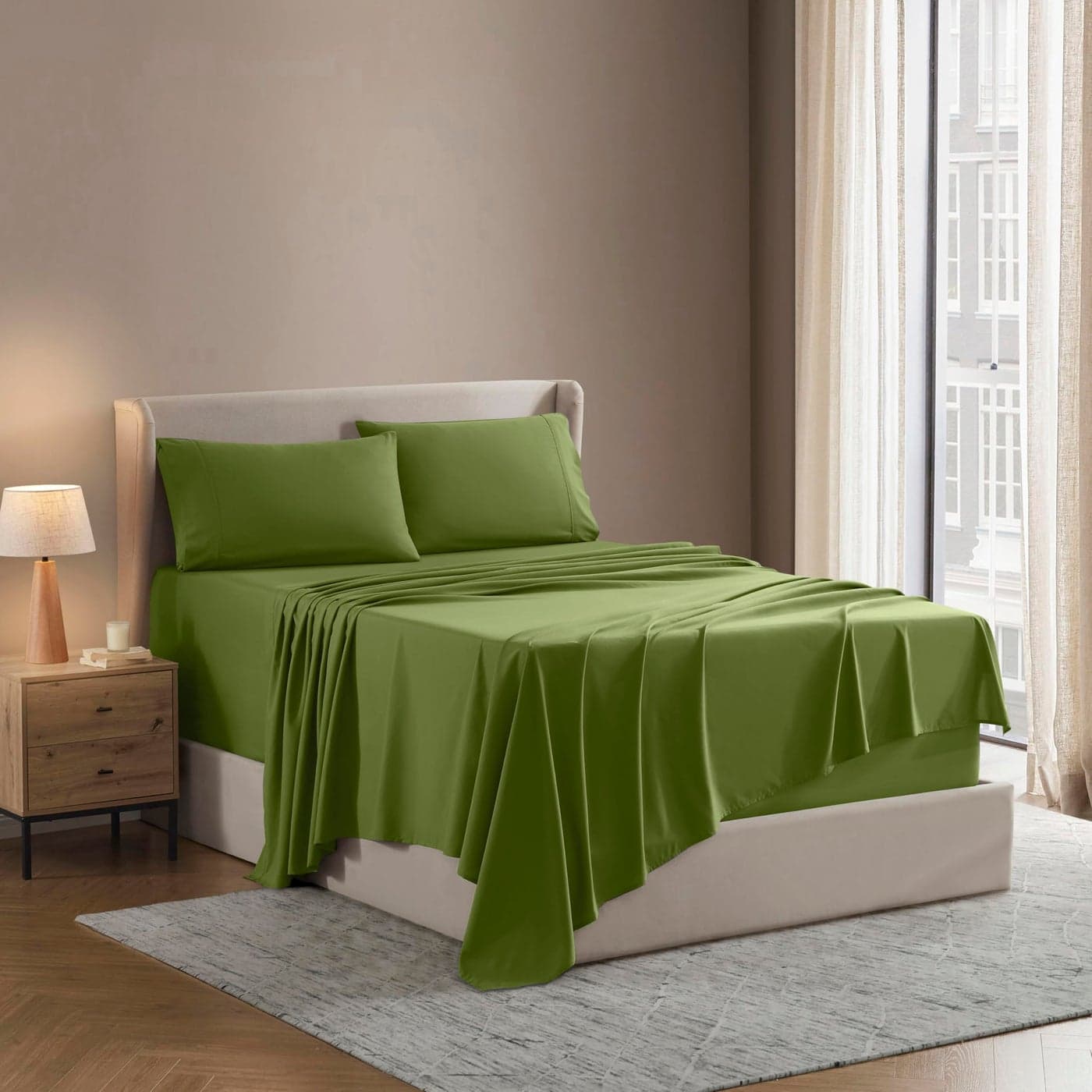 Nestl Split King Sheet Set 1800 UltraSoft Microfiber Bed Sheets Double Brushed Deep Pockets Easy Fit 5 Piece Set Bed Sheets Pillowcases Split King Size Calla Green