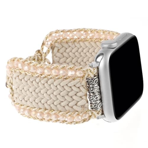 Boho Nylon Band Compatible with Apple Watch 38mm 40mm 41mm 42mm 44mm 45mm 49mm, Adjustable Retro Bracelet Handmade Woven Braided Beaded Bohemian Strap for iWatch Series 9/8/SE/Ultra/7/6/5/4/3/2/1