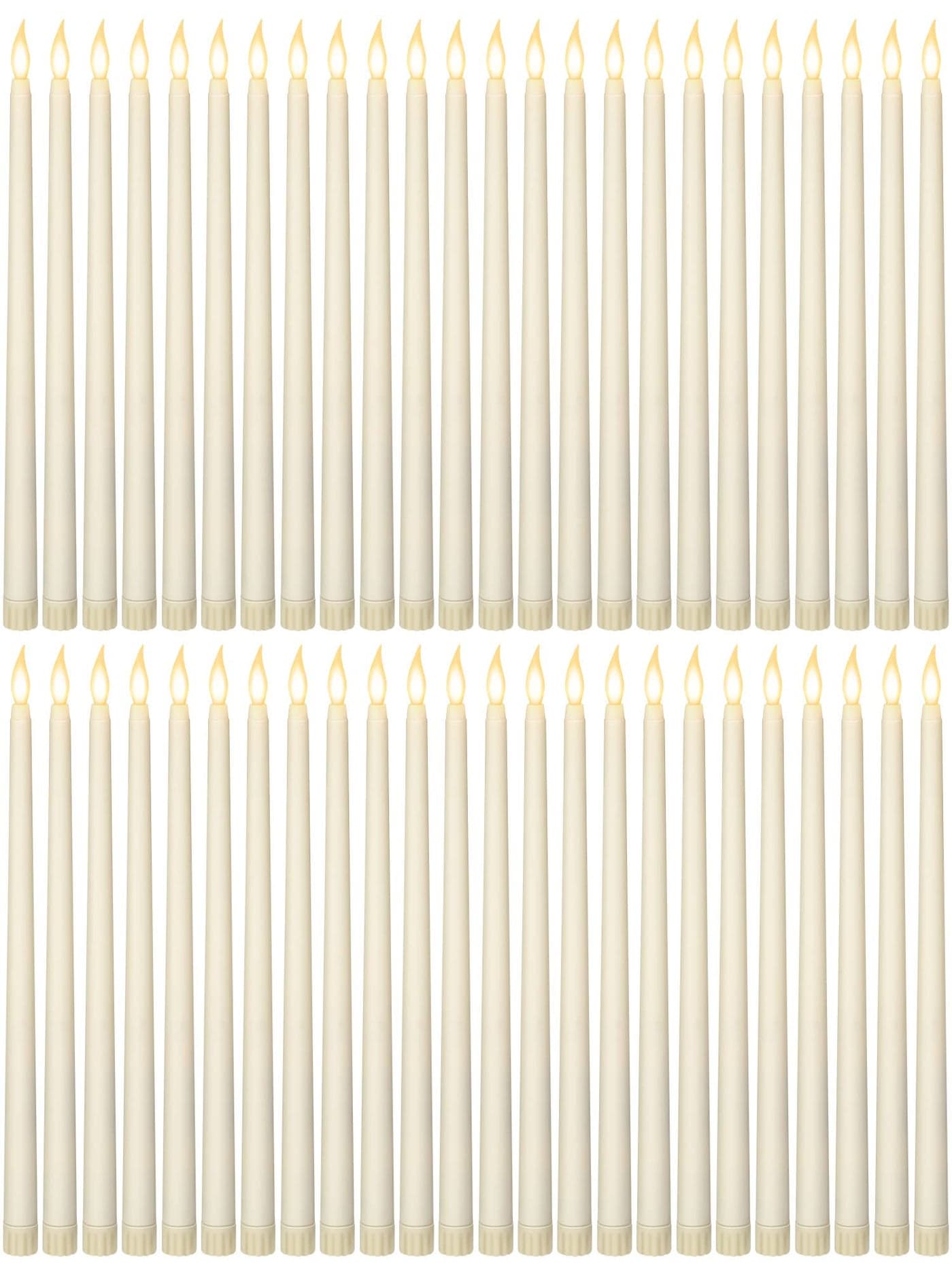Funtery 48 Pcs Flameless LED Taper Candles Battery Operated Candles Bulk Realistic LED Candlesticks Flickering for Wedding Church Graduation Party Home Decor(Ivory,Classic Style)