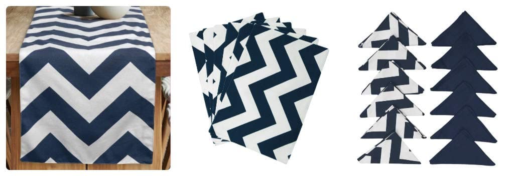 Dekor World Chevron Printed Navy Blue Table Runner with 4 Pcs Place Mat and Napkin (33x120cm/33x47cm/45x45cm) (Pack of 13 Pcs)-4 Seater Dining & Center Table