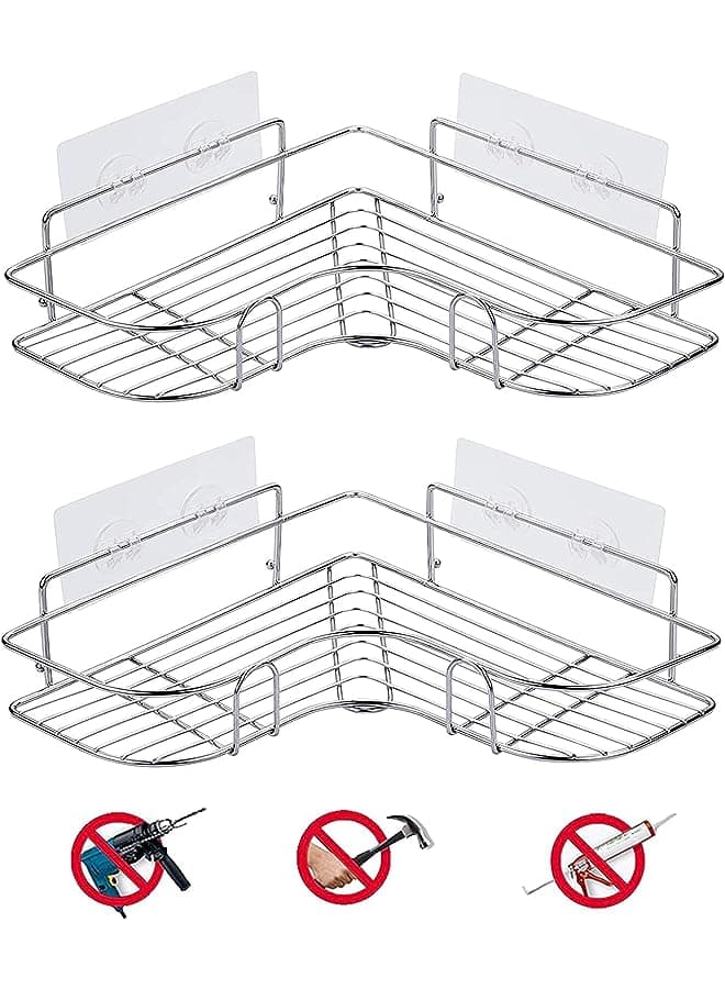 Tiers Corner Shower Caddy, Shower Organizer, Wall Mounted Aluminum Shower Shelf with Adhesive(No Drilling), Storage Rack for Toilet,Shampoo,Dorm and Kitchen (Silver-A)