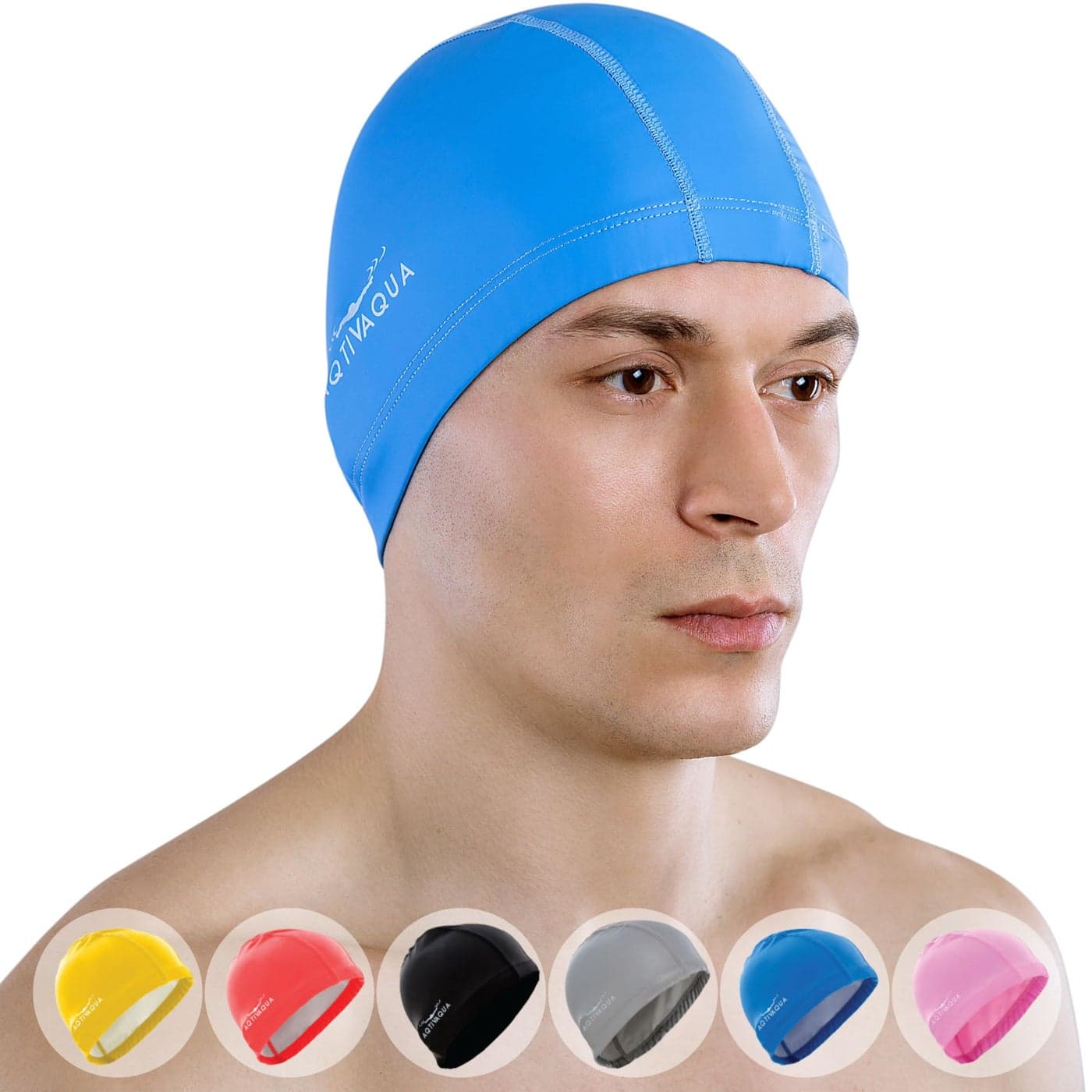 AqtivAqua Swim Cap Swimming Caps for Women Men Adult Kids Girls Boys Youth Hat (LightBlue Color)
