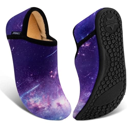 ATHMILE House Slippers for Women Men Indoor Barefoot Slippers Socks Furry Slip on House Shoes Cozy Comfy for Home Bedroom Travel Yoga Women 8-8.5 Purple Star
