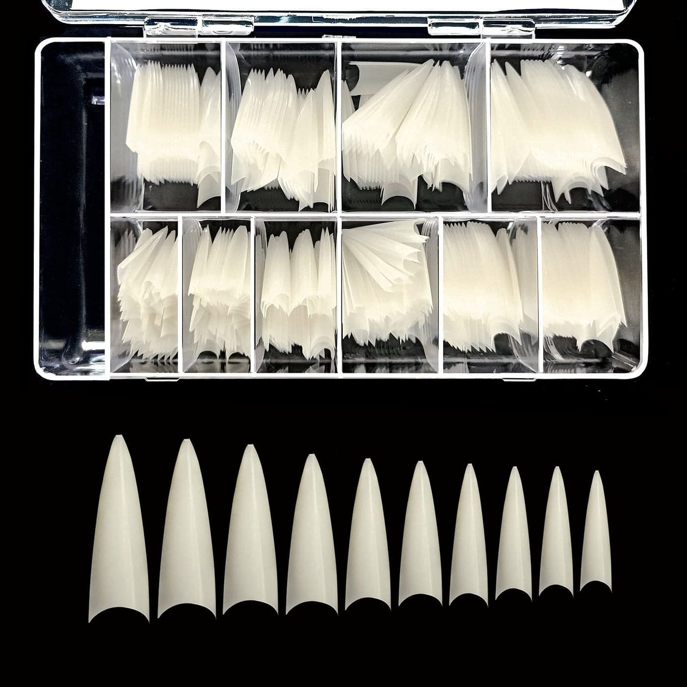 VIVACE Natural Long Stiletto 500pcs Artificial Fake Gel Nail Tips10 Sizes 28510 For Nail Salon