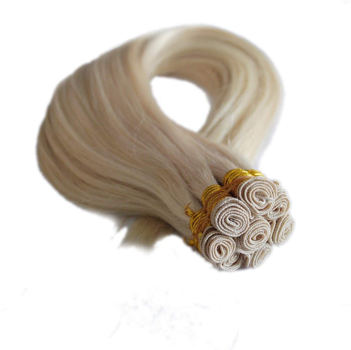 White Blonde Hand Tied Hair Weft Extensions 60 Silky Straight 16inch 100gm Remy Virgin Hair Bundles