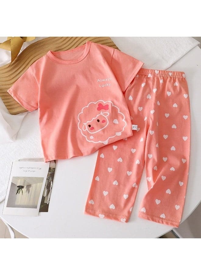 Children'S Short-Sleeved Suit Pure Cotton Boys' Pajamas Girls Baby Air-Conditioned Clothes Category A Summer Clothes Kidsren'S Clothes