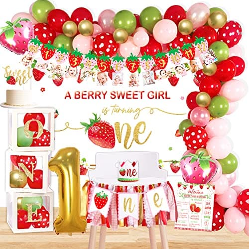 YSHMFEUX Strawberry 1st Birthday Decorations Party Supplies Strawberry Sweet One Birthday Decor Berry First Birthday Party Supplies 1st Birthday g Girl Decoration