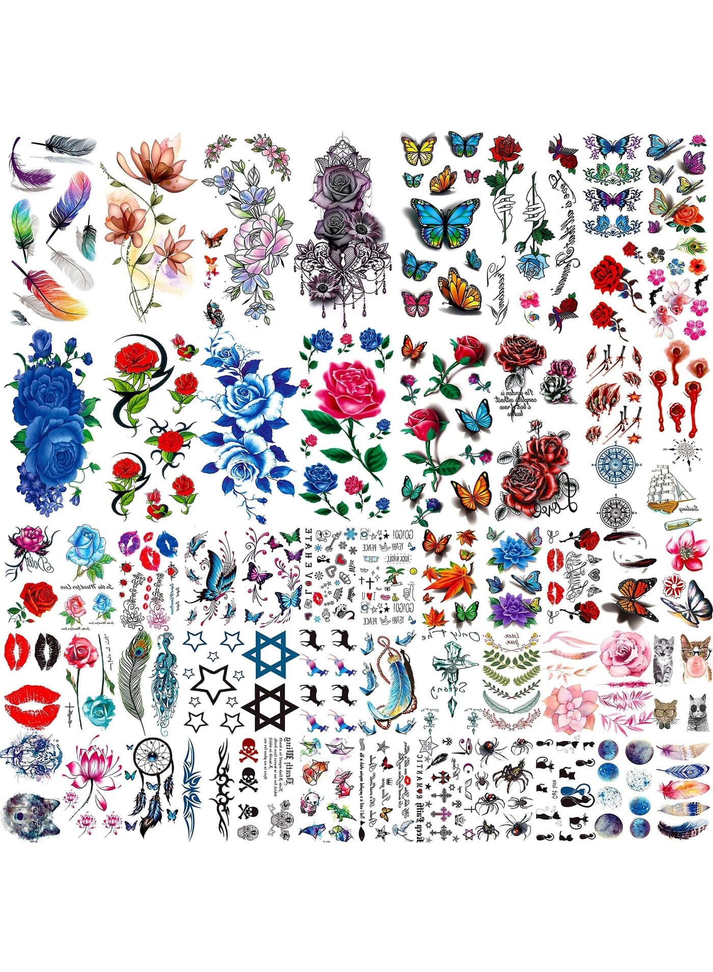Diverse Design Temporary Tattoo Stickers Set, for All Ages