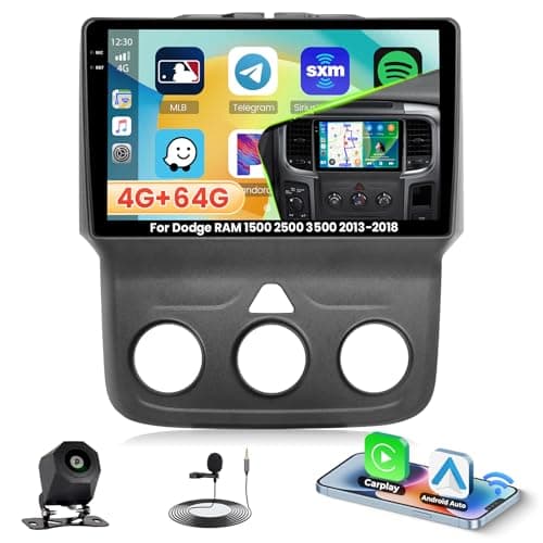 4+64G Android 15 Radio for Dodge RAM 1500 2500 3500 2013-2018, 9" Touchscreen for RAM 1500 Car Stereo, Wireless CarPlay/Android Auto, 5GHz WiFi, Bluetooth 5.0, EQ, GPS, 1280 * 720, Backup Camera
