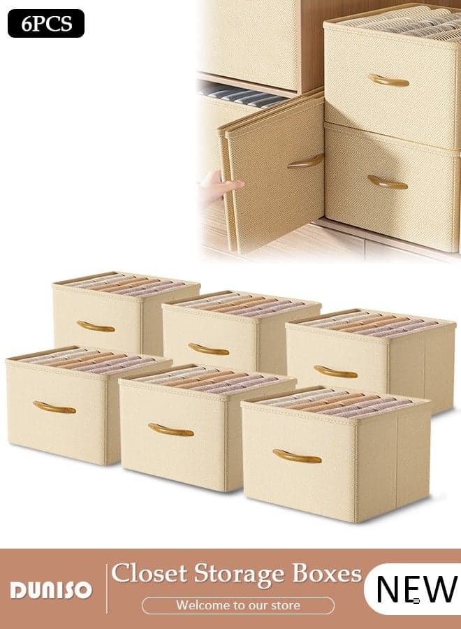 6pcs Wardrobe Clothes Organizer Foldable Closet Storage Organizer for Clothes Jeans Washable Closet Storage Boxes with Carrying Handles Cube Storage Bin for Home Bedroom Office