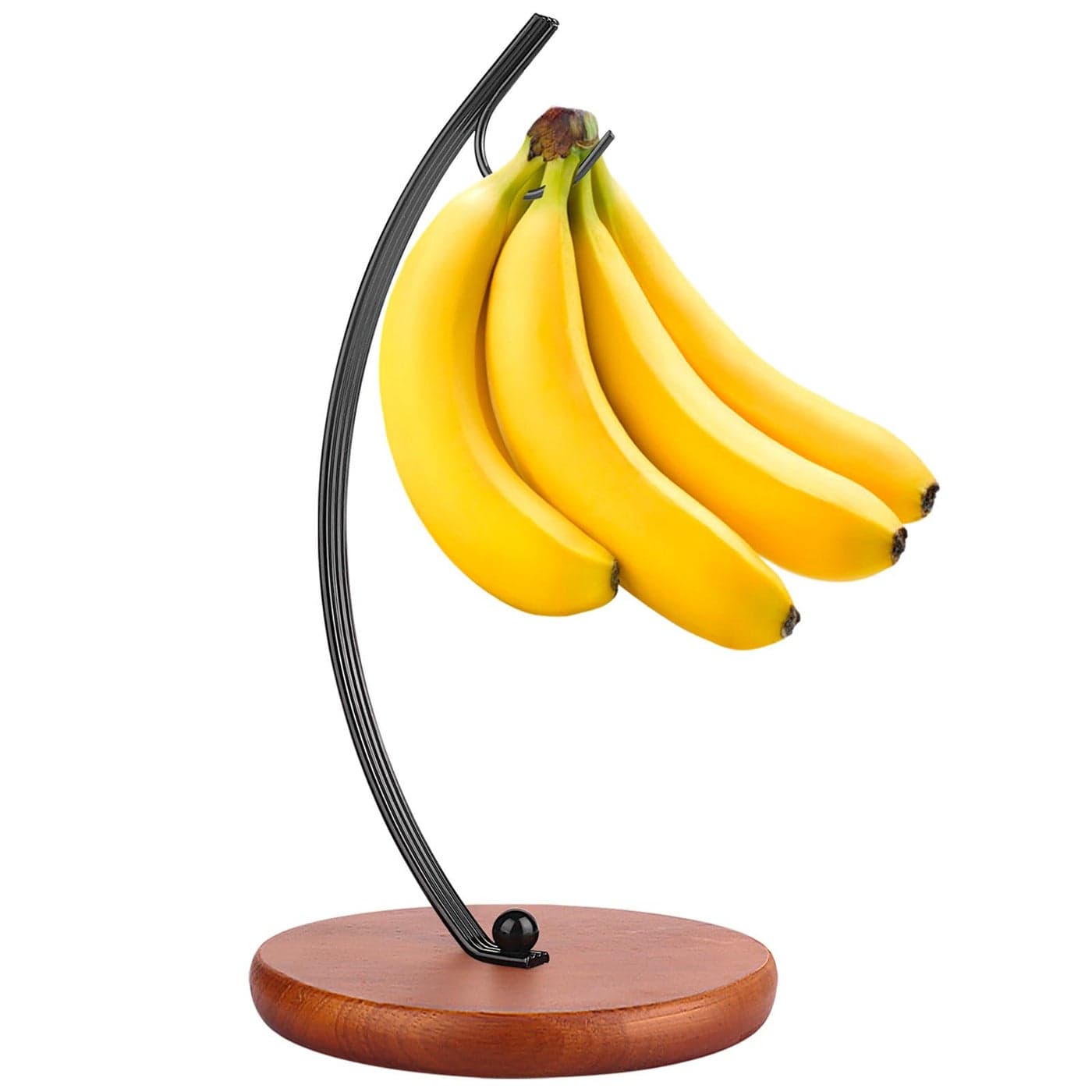 HOMKULA Banana Holder Stand Banana Hook Hanger Banana Tree Holder Banana Rack for Kitchen Counter Stainless SteelWooden Base Black V76