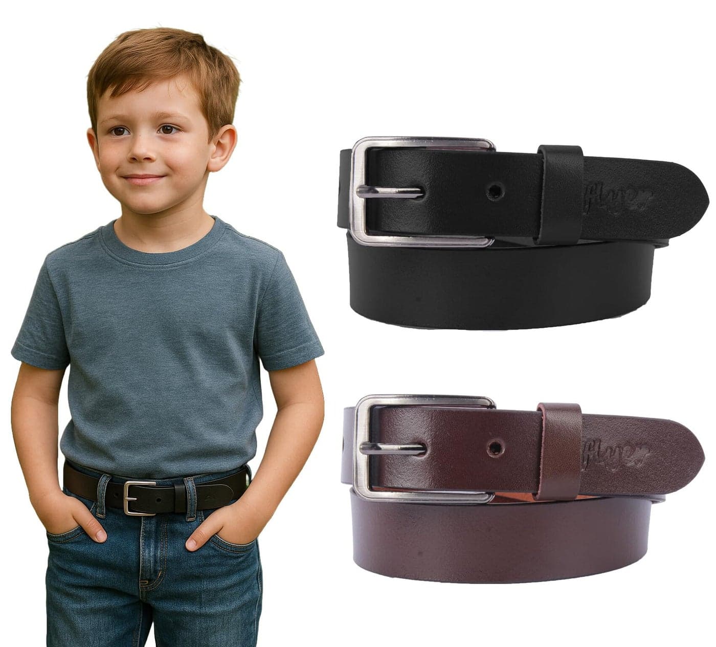Flyer Boys Belt for 2–4 Year – Pack of 2 Black & Brown Genuine Leather Belts for 2, 2–3, 3, 3–4, 4 Year Old – Adjustable School & Jeans Belt belt combo BL-BR-4579