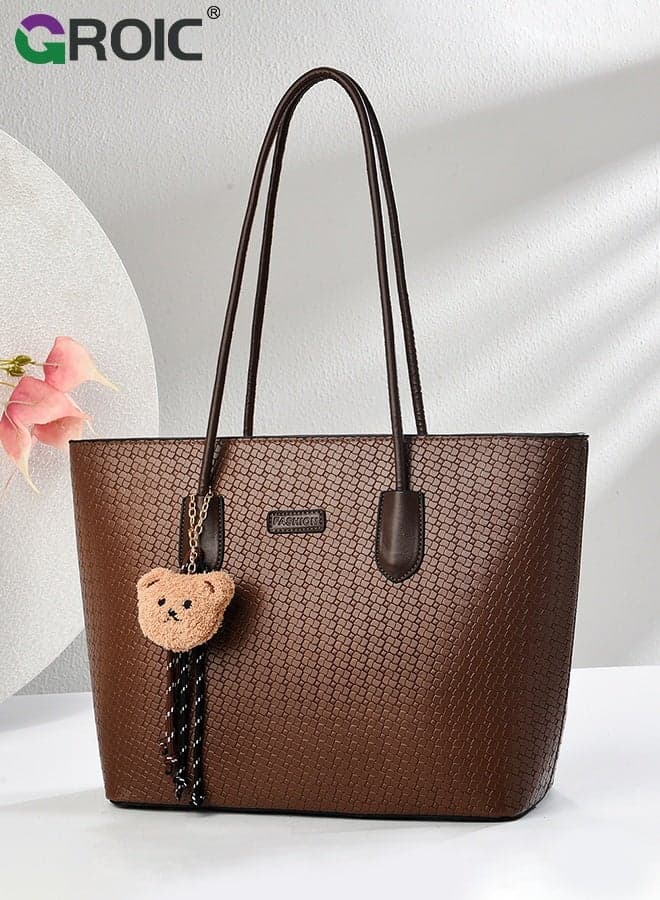 Fashion Tote Bags Shoulder Bag,Purses and Handbags for Women,Womens Totes Purse Shoulder Bags with Bear Pendant,Laptop Compartment Handbags for Business Office Work
