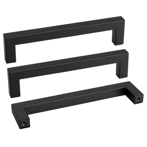 Goldenwarm 15 Pack 614 Inch Black Cabinet Handles Matte Black Drawer Pulls Stainless Steel Cabinets Hardware Square Bar Modern for Kitchen Bathroom Cupboard