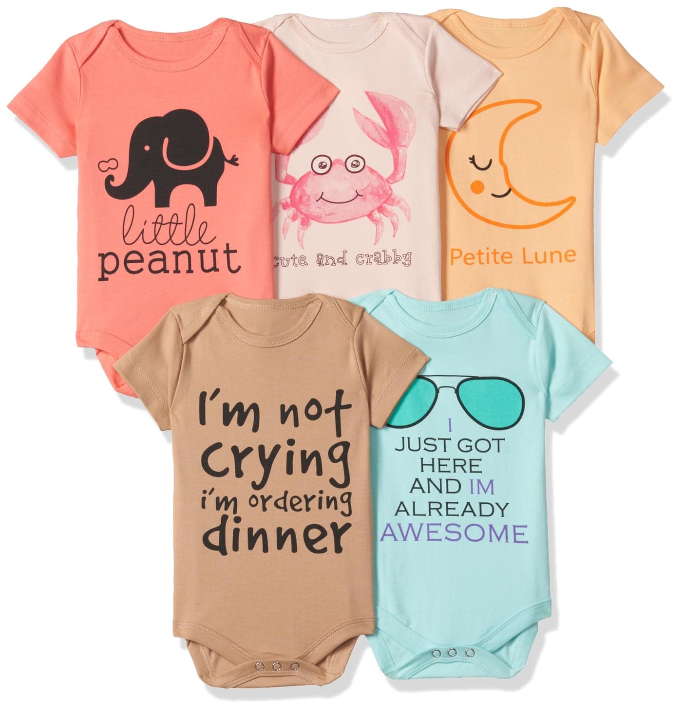 T2F Unisex Baby Rompers Bodysuits (Pack of 5)