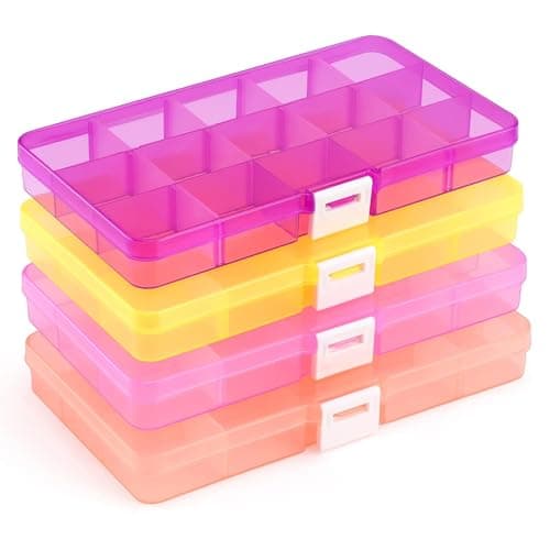 Opret 15 Girds SMALL Jewelry Organizer Earring Storage(4 Pack), Bead Organizer Box, Plastic Container with Adjustable Dividers for Crafts Jewelry Screws Fishing Tackles Small Items, Size 6.9×3.9×0.9in