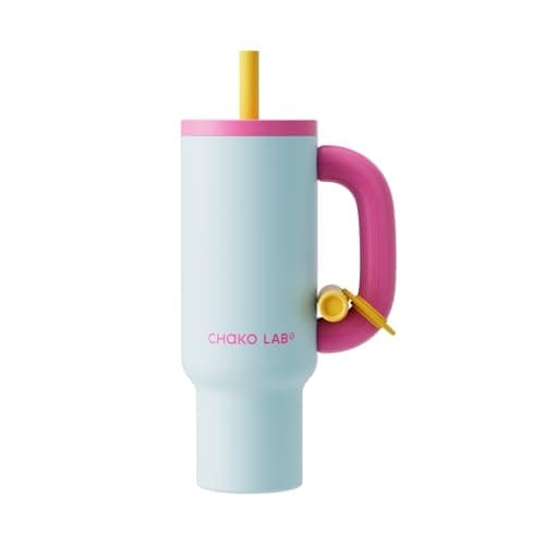 CHAKO LAB BaWang Insulated Stainless Steel Tumbler | Tumbler with Handle and Straw 33oz | Cup Holder Friendly for Travel | Leakproof Water Bottle | BPA-Free | 316 stainless steel liner| pink&blue