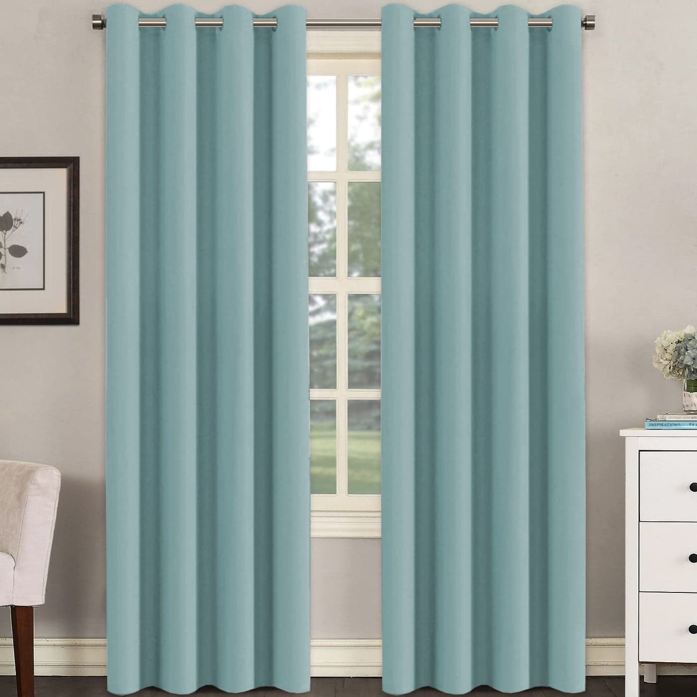 HVERSAILTEX Blackout Window Treatment CurtainsPanels Thermal Insulated Room Darkening Solid Grommet Drapes for BedroomLiving Room Window 52 Inch by 108 Inch Mineral Blue Set of 2