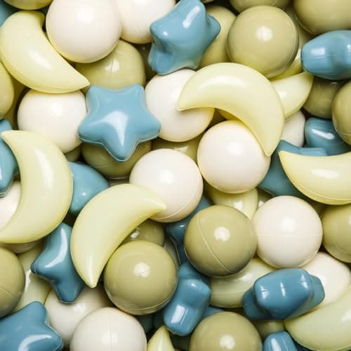 GOGOSO Ball Pit Balls Stars Moon Shapes Plastic Pitballs for Toddler Play Tent Baby Photo Props Kids Pool Water Toys Kiddie Pool Party Decor Cream BlueYellowGreenWhite100PCS