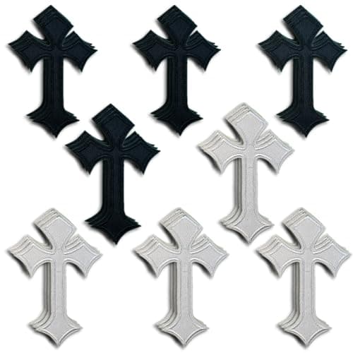 Cross Patches Iron On Cross Embroidery Applique Patch DIY Decor Patches for Clothing Jeans Jackets Backpacks Hats Shirts 24 Pieces Black White