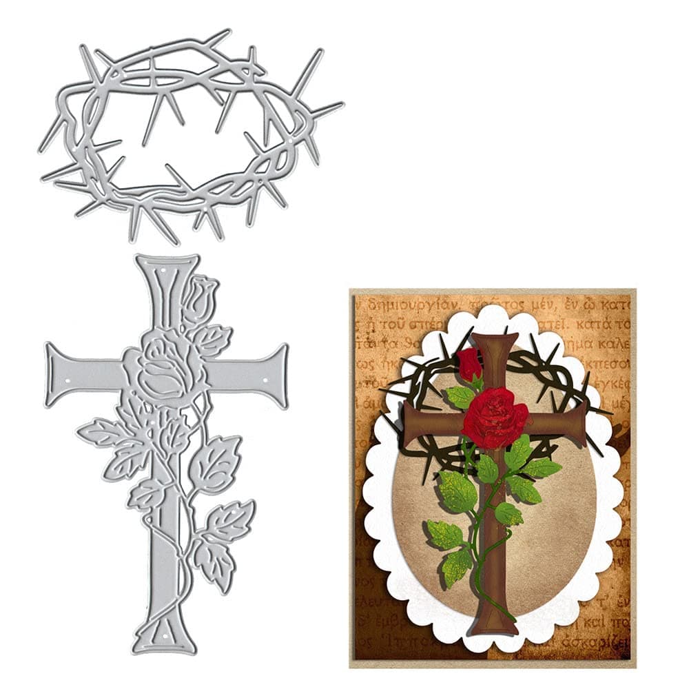 Easter Cross Metal Cutting Dies for Card Making Supplies Religion Thorns Ring Die Cuts Embossing Stencil Template Tool for Easter DIY Scrapbooking Paper Card and Photo Album Craft Decoration