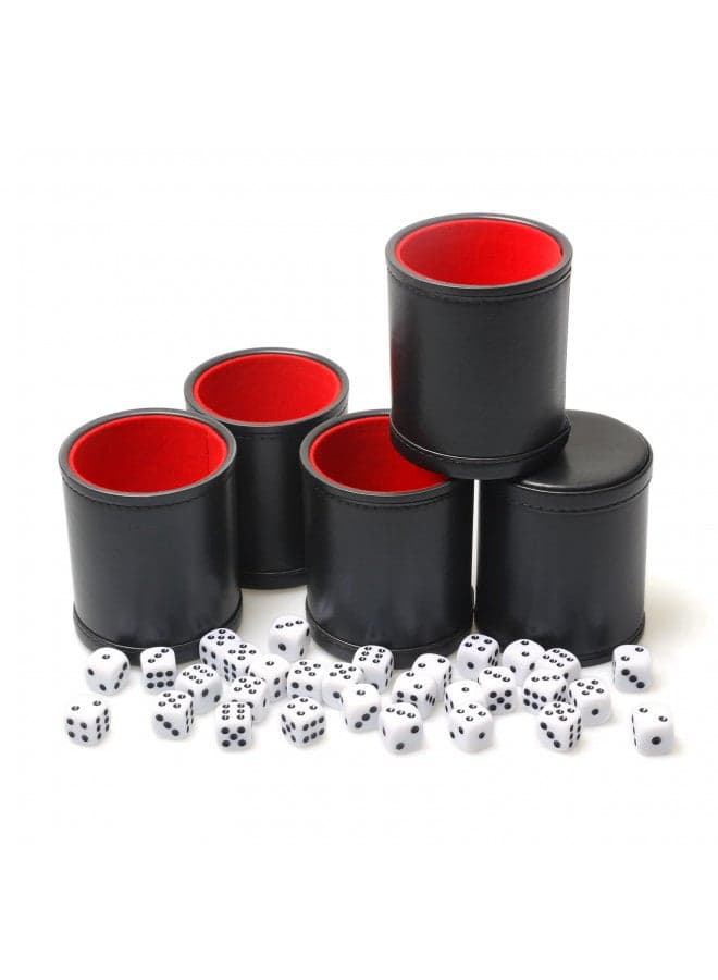 RERIVER 5 Pack PU Leather Dice Cup Set with 6 Dot Dices Felt Lined Quiet Shaker for Yahtzee Bar Party Family Dice Games,Red/Black