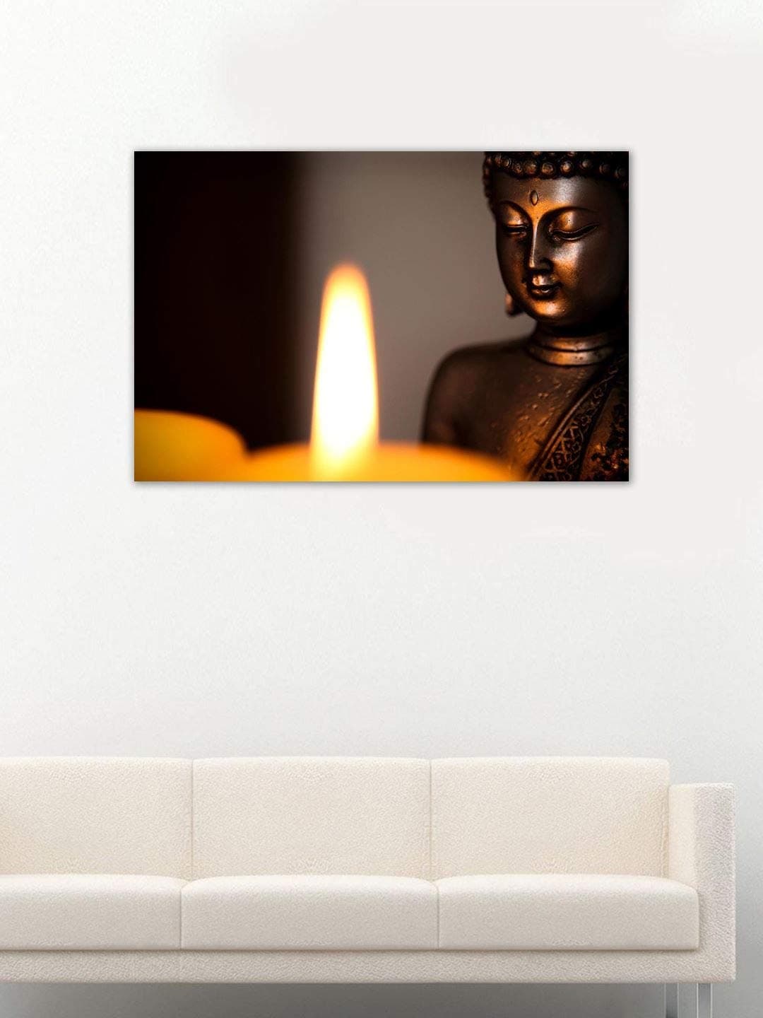 999STORE Lord Buddha Sitting with Candle Wall Painting Framed 18X30 Inches