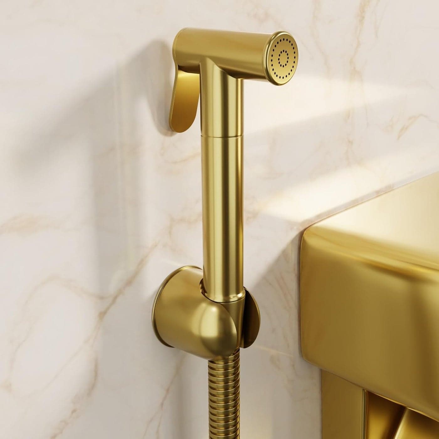 B Backline Brass Jet Spray for Toilet Health Faucet Health Faucet with Stand Flexible Hose Pipe Health Faucet Set for Bathroom Gold