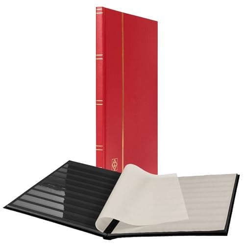 LIGHTHOUSE BASIC Hard Cover Stockbook for Stamps 16 Black Cardstock 9x12 A4 Pages with Clear Strips Red